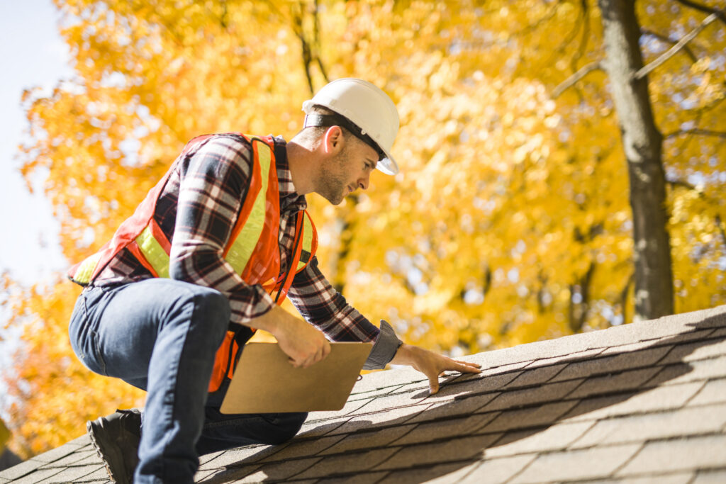 Close-up of asphalt shingles on a roof, illustrating roofing material maintenance needs