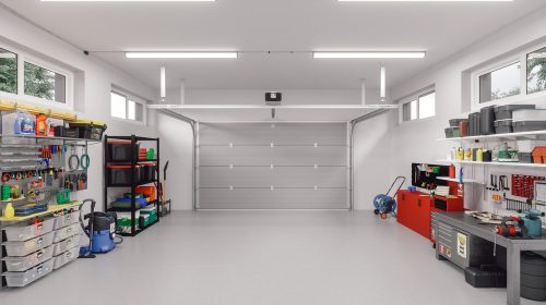 Interior of an empty modern garage in a house.