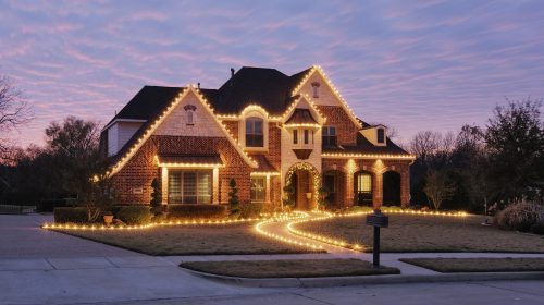 Home Decorated with Christmas Lights