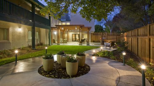 Memory courtyard at an upscale Alzheimers facility.